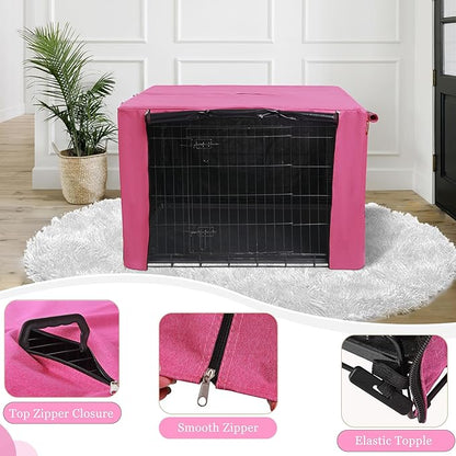 HiCaptain Breathable Dog Crate Cover 36 Inch, Durable Heavy Duty Kennel Cover, Dual Zippered Panels, Windproof Waterproof UV-Resistant(Pink)