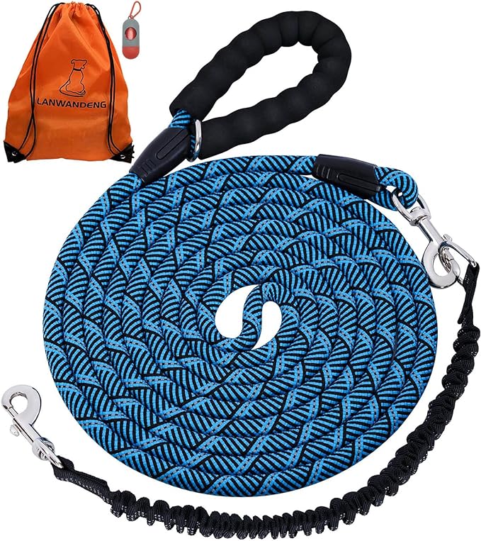 Long Dog Leash with Reflective Threads 15FT 20FT 30FT 50FT,Heavy Duty Bungee Dog Leashes for Small Medium Large Dogs,Shock Absorbing Training Leash for Walking,Hunting,Camping&Yard