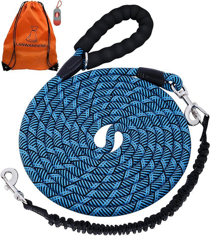 Long Dog Leash with Reflective Threads 15FT 20FT 30FT 50FT,Heavy Duty Bungee Dog Leashes for Small Medium Large Dogs,Shock Absorbing Training Leash for Walking,Hunting,Camping&Yard
