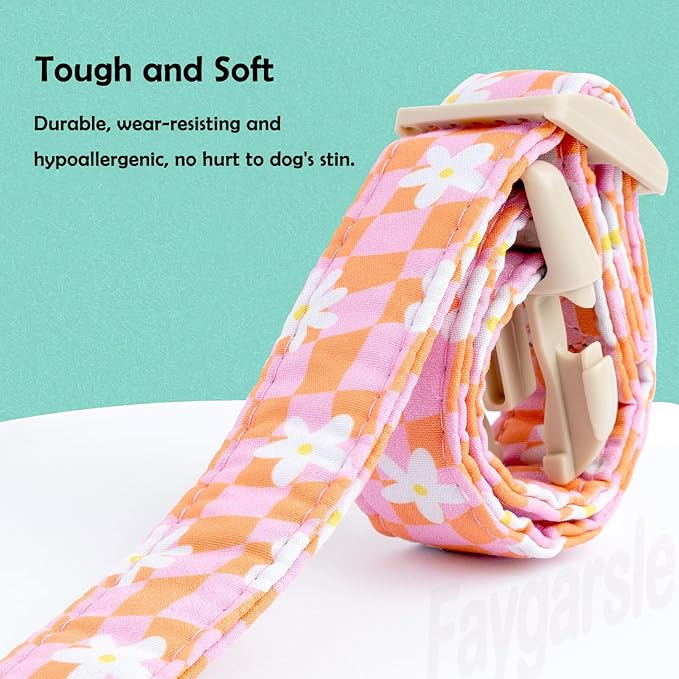 Faygarsle Floral Dog Collar, Pink and Orange Pattern with White Flowers, Spring Summer Design for Small Medium Large Dogs S