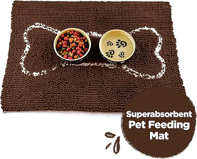 Soggy Doggy Slopmat - Dark Chocolate/Oatmeal Bone - 18” x 24″ - Water Absorbing Door Mat for Muddy Paws and Food/Water Bowls - Microfiber Chenille Small Doormat - Machine Washable