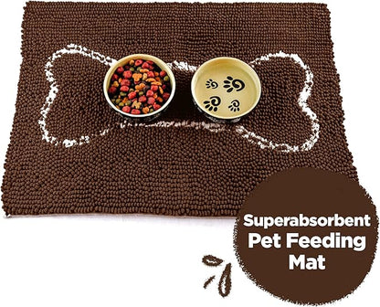 Soggy Doggy Slopmat - Dark Chocolate/Oatmeal Bone - 18” x 24″ - Water Absorbing Door Mat for Muddy Paws and Food/Water Bowls - Microfiber Chenille Small Doormat - Machine Washable