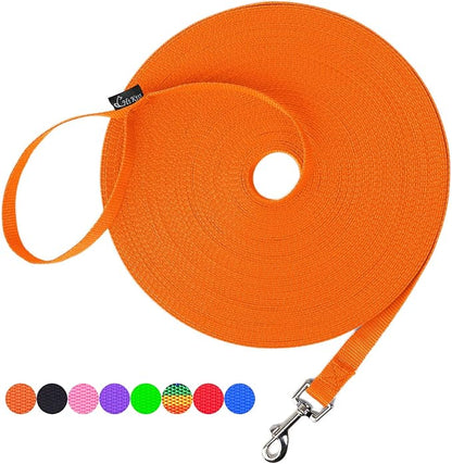 Hi Kiss Dog/Puppy Obedience Recall Training Agility Lead - 15ft 20ft 30ft 50ft 100ft Leash - Great for Play, Camping, or Backyard - Orange 30ft