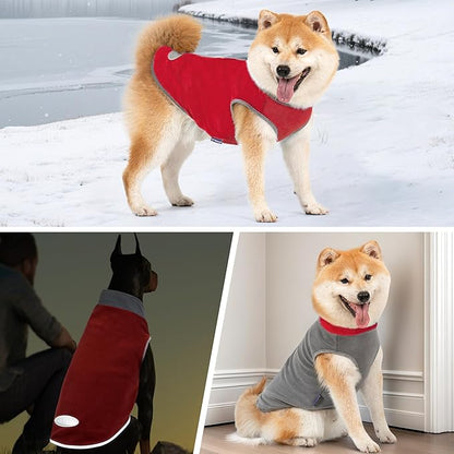 cyeollo 2 Pack Dog Fleece Sweater Stretchy Sweatshirt with Reflective Stripe Pullover Soft Jacket Pet Clothes Dog Sweaters for Small Dogs Cats Grey & Red