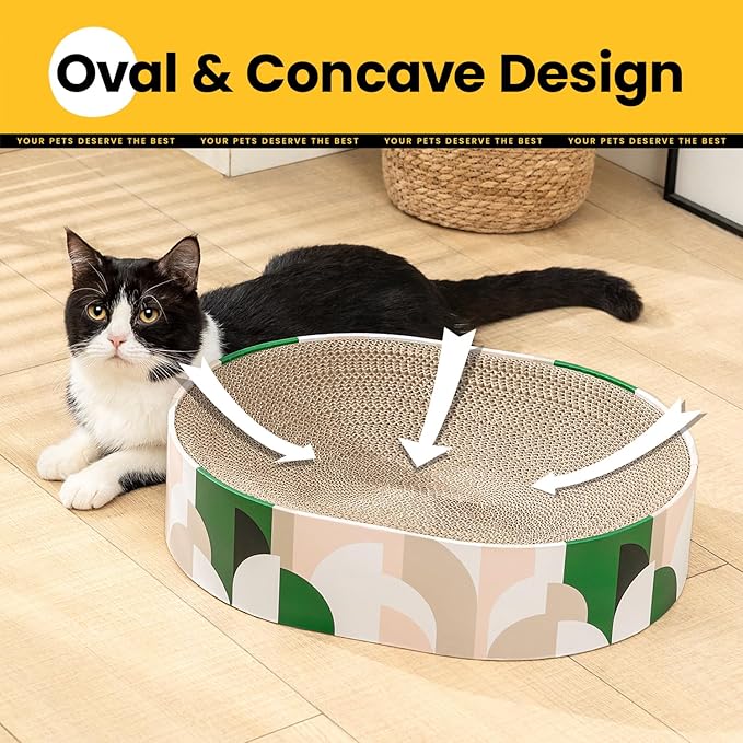 Conlun Cat Scratcher Cardboard,2 in 1 Oval Cat Scratch Pad Bowl for Indoor Kitty Grinding Claw,Round Kittens Scratching Board Corrugated Lounge Pet Beds&Furniture Protector for Couch&Carpets&Sofas
