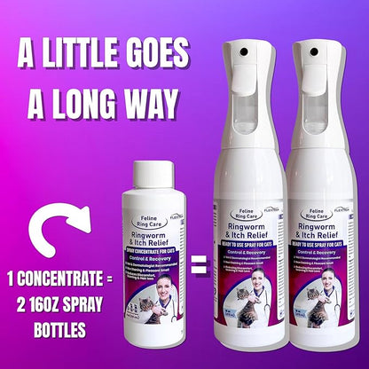 Feline Ring Care | Control & Help with Cat Ringworm, Mange, Dermatitis, Itchy Skin, Dog Paw Yeast. Also works on Dogs, Hamsters, Guinea Pigs, Rabbits, etc. Spray for Cats and Itch Relief (Makes 32 oz)