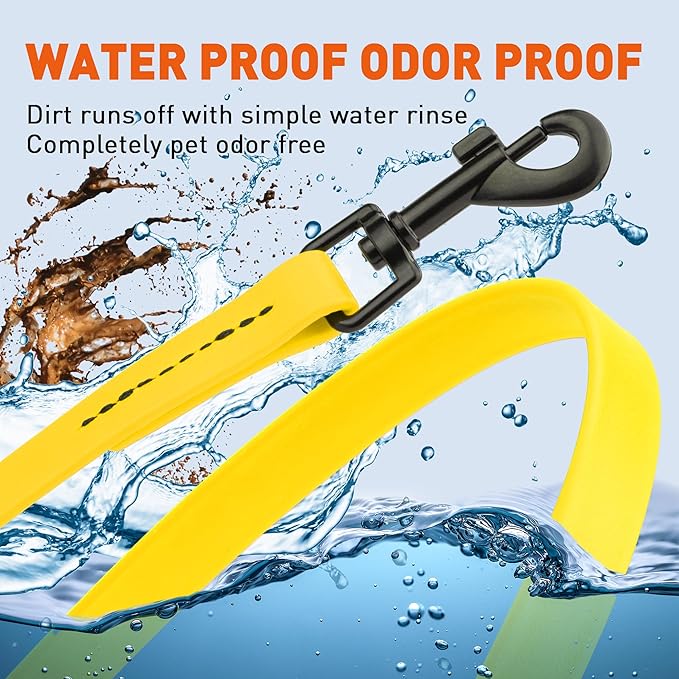 Dogline Biothane Waterproof Dog Leash Strong Coated Nylon Webbing with Black Hardware Odor-Proof Easy to Clean High Performance for Small or Large Dogs Made in USA 2 ft Lead, Lemon Yellow