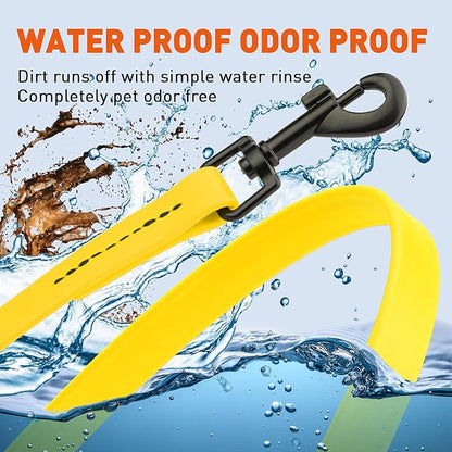 Dogline Biothane Waterproof Dog Leash Strong Coated Nylon Webbing with Black Hardware Odor-Proof Easy to Clean High Performance for Small or Large Dogs Made in USA 2 ft Lead, Lemon Yellow