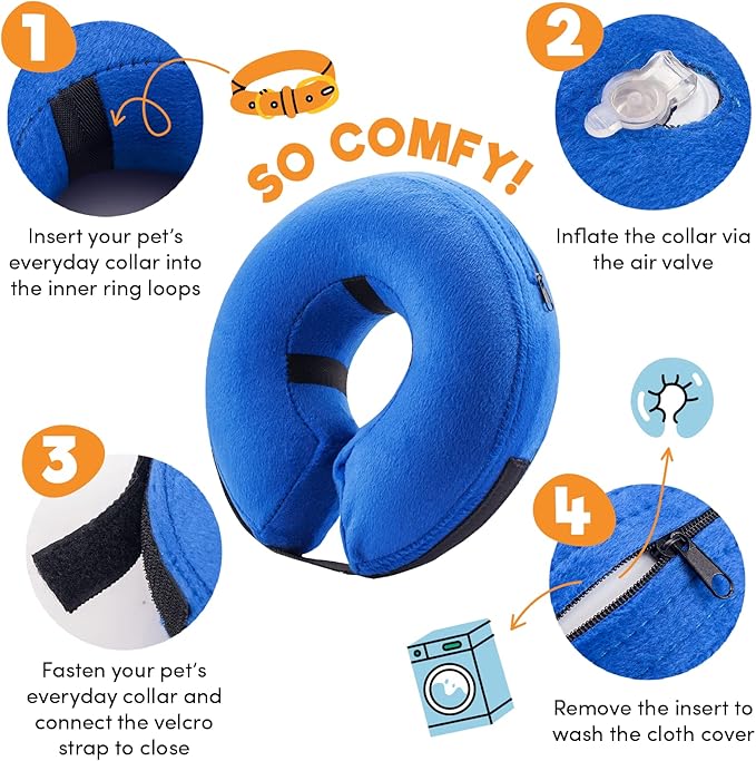 BENCMATE Inflatable Dog Cone Collar Alternative, Soft Dog Cone for Small Medium Large Dogs and Cats, Neck Recovery ECollar Donut Collar After Surgery (Large+, Donut-Strawberry)