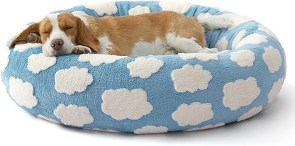Lesure Shown on TV Donut Dog Beds Large Sized Dog - Round Pet Beds for Calming Puppy with Washable Cover, Orthopedic Modern Home Decor Beds with Jacquard Shaggy Plush & Anti Slip Bottom, 33 Inch，Blue