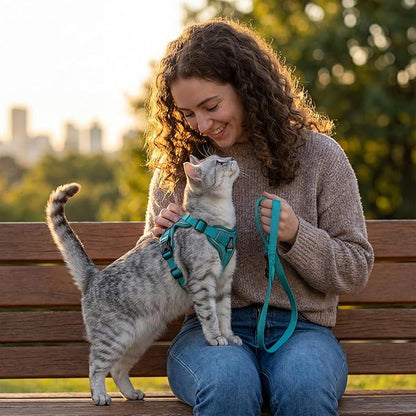 pangdi Cat Harness and Leash Set Escape Proof Tactical Medium Kitten Harness Emotional Support Cat Vest, Turquoise, M