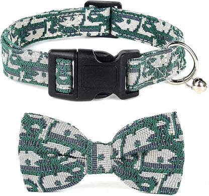 Bowtie Collars for Big Dogs, Elegant Dog Bow Tie Collars, Dog Collars with Bowtie Adjustable 15.7"-20.9", Green, L