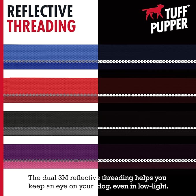 Tuff Pupper Heavy Duty Reflective Dog Collar with Aluminum D-Ring Leash Clip | Separate Dog ID Tag Attachment | Easy Sizing for All Breeds