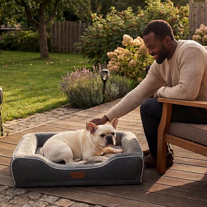 Orthopedic Cooling Dog Bed for Medium Sized Dogs Up to 30 Lbs, 28"x23"x6" Memory Foam Pet Bed with Egg-Crate Foam,Waterproof Removable Washable Cover,Anti-Slip Bottom, Relieves Joint Pain,Dark Grey