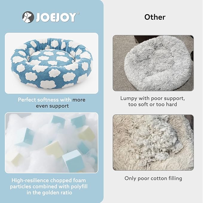 JOEJOY Donut Large Dog Bed, Cute Round Calming Dog Bed with Removable Washable Cover, Orthopedic Pet Beds with Jacquard Shaggy Plush & Non Skid Bottom, Black