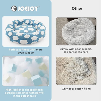 JOEJOY Donut Large Dog Bed, Cute Round Calming Dog Bed with Removable Washable Cover, Orthopedic Pet Beds with Jacquard Shaggy Plush & Non Skid Bottom, Black