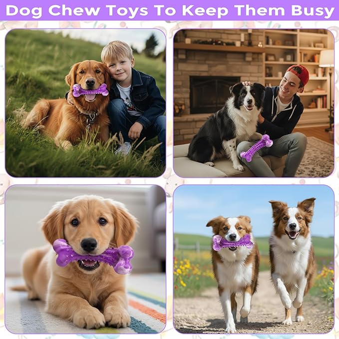 Dog Toys for Aggressive Chewers, Long Lasting Dog Chew Toys - Interactive Rubber Bone Toy for Large, Medium Breed - Large Dogs Toy Keep Them Busy