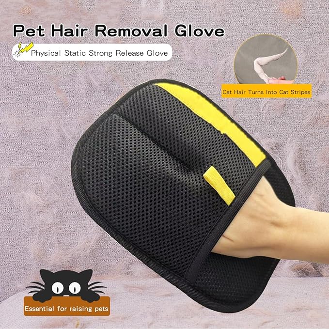 Pet Hair Remover Gloves for Cats & Dogs: New Upgrade Electrostatic Grooming Washable Reusable Cats & Dogs Hair Removal Gloves for Clean Couch Carpet Furniture Clothes Car Seat