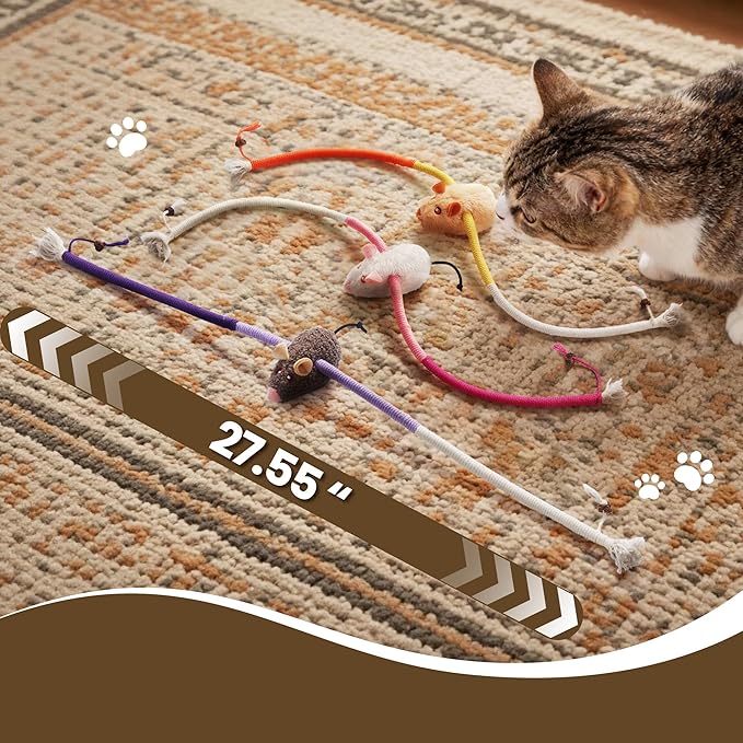 PURETOY Cat Chew Ropes with Catnip Mice, 3Pcs Cat Chew Toys for Kitten/Large Cats Enrichment, 3-in-1 Catnip Toys Mouse & Strong Braided Ropes & Gall Fruits, Cats Teething Toys