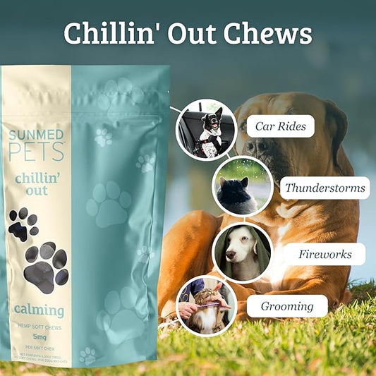 Sunmed Chillin' Out Hemp Dog Chews with Chamomile & L-Tryptophan – Stress Relief, Calming & Relaxation for Dogs – Helps with Anxiety & Stressful Situations – 40 Count