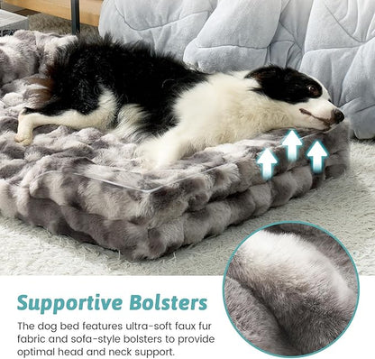 COZY KISS Orthopedic Dog Bed for Extra Large Dog, Soft and Warm Faux Fur Sofa for Giant Pet Up to 150 lbs, Foam Bolster Anti-Slip Couch with Washable Removable Cover, XXL 48x35x8 inch, Tie Dye Grey