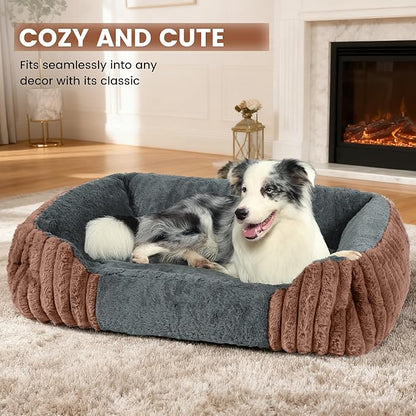 Dog Beds for Large Sized Dogs 35x28 Inch, Comfort-Sided Orthopedic Dog Bed Couch with Breathable Shredded Memory Foam, Faux Rabbit Fur Pet Bed, Non-Detachable, Non-Slip, Machine Washable