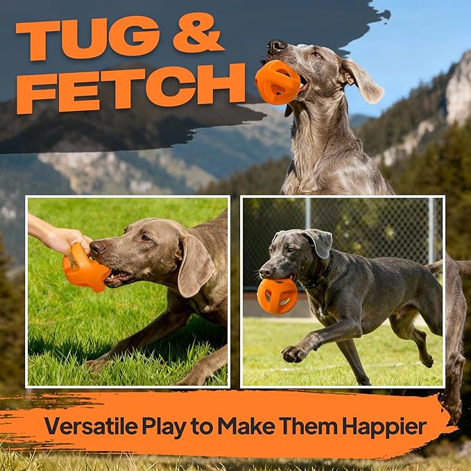 Fida Natural Rubber Dog Balls for Aggressive Chewers, Durable Dog Chew Toys for Large Dogs, Interactive Fetch & Tug of War Toys for Medium Large Breed Non-Toxic Dish Washable,4.5 * 4.5"