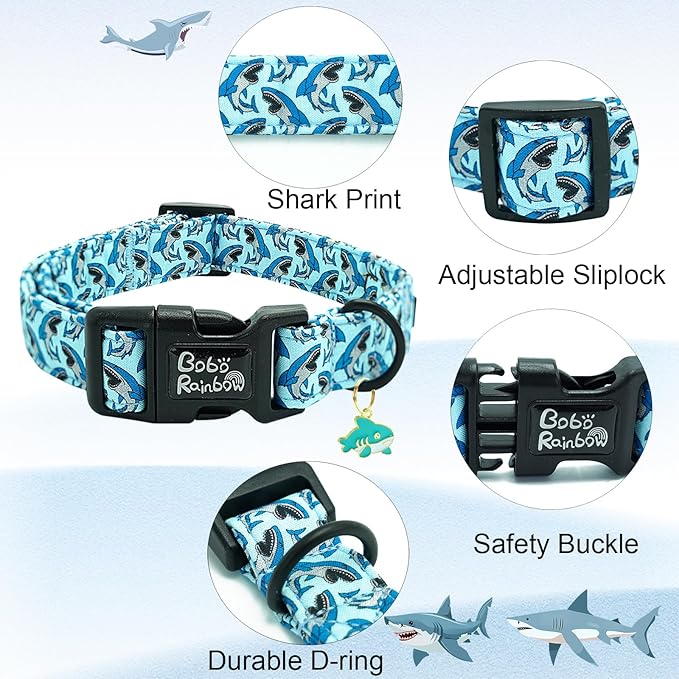 Dog Collar-Cute Shark Adjustable Pet Collars Soft Comfortable Puppy Collar Blue Cotton Dog Collars Durable Necklace Gift for X-Small Dogs