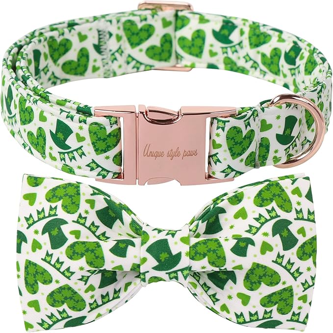 Unique Style Paws St. Patrick's Dog Collar with Bow Lucky Magic Hat Cotton Puppy Collars Navigation Wedding for Small Medium Large Dogs