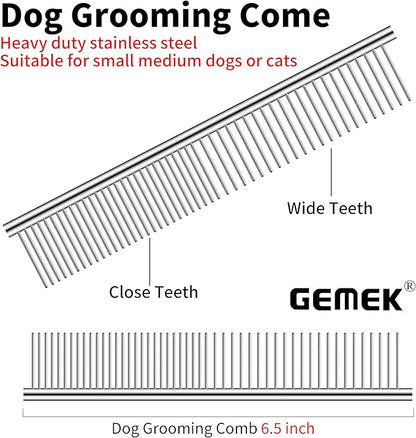 GEMEK Dog Grooming Scissors with Safety Round Tips Stainless Steel Professional Dog Grooming Kit - Thinning, Curved Scissors and Comb for Cat Pet (Pink 4 in 1)