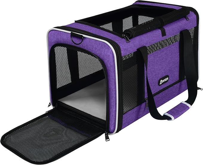 GAPZER Per Carrier for Cat 18x11x11 Inch FAA Complaint, Kitten Taxi Top Load Soft Cloth Bag, Small Animal Portable in Cabin Crate Shih Tzu Dog Kennel Carry Case, 4-Sided-Ventilated Kitty Purse Purple