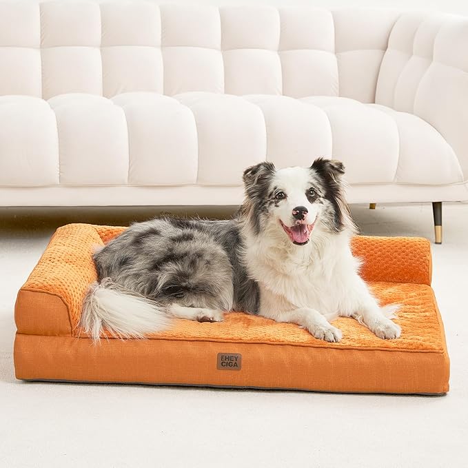 EHEYCIGA Extra Large Dog Bed Othorpedic, Memory Foam XL Dog Bed with Washable Removable Cover, Waterproof Pet Sofa Couch XLarge Size Dogs with Nonskid Bottom, 44x32x6.5, Pumpkin