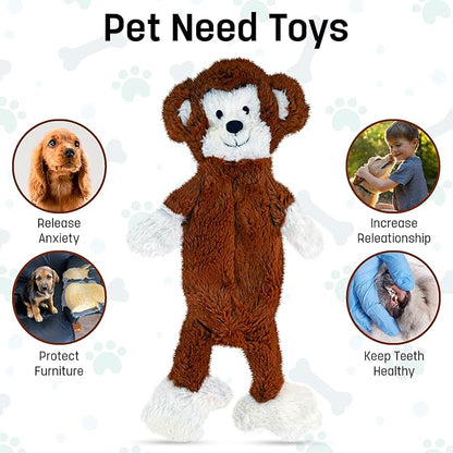 FGA MARKETPLACE Monkey Flat NO Stuffing NO Squeak Plush Dog Toy, Funny Style Will Entertain Your Pet for Hours, Recommended for Small and Medium Dog 21 INCH Long