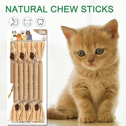 Leoezx Silvervine Sticks for Cats, Silver Rattan Stick Catnip Stick,Kitten Training Toy,Cats Chew Stick Indoor,Cat Interactive Toy,Tooth Cleaning for cat,Kitty Wooden Tooth Stick Cat Game
