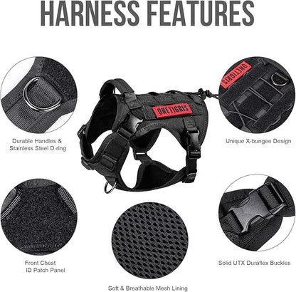 OneTigris Tactical Dog Harness Vest with Handle, Dog Harness for Large Medium Dogs,No-Pull Service Dog Vest with Hook & Loop Panels,Adjustable Dog Vest Harness for Walking(Black,Small)