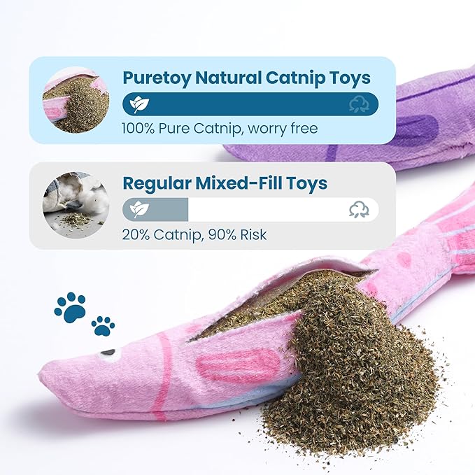 PURETOY Catnip Toys, [9000mg] Extra Large Cat Toys for Indoor Cats, 100% Natural North American Catnip Floppy Fish, Crinkle Sound, Soft Cotton-Free Surface for Chewing, Teething & Kicking