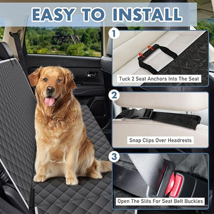 NECKORY Backseat Cover for Dogs, Waterproof and Non-Slip Pet Bench Seat Covers, Car Seat Protector for Back Seat, Universal Size Rear Car Seat Cover Fits Cars, Trucks and SUVs, M-Charcoal Grey&Grey