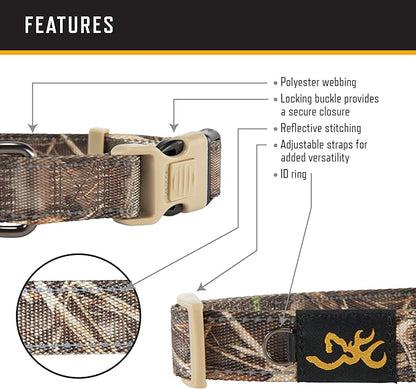 Browning Classic Preformance Webbing Pet Collar, Fully Adjustable, Available in Solid Colors and Camo Patterns, Realtree MAX-7, Medium