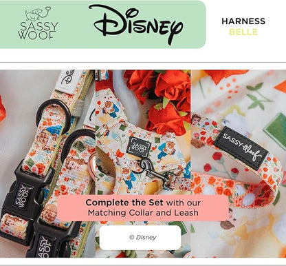 Sassy Woof Dog Adjustable Harness - Disney Princess Beauty and The Beast Belle - M, Breathable Mesh, No Pull Design with Two D-Rings, Perfect for Medium Dogs - Officially Licensed