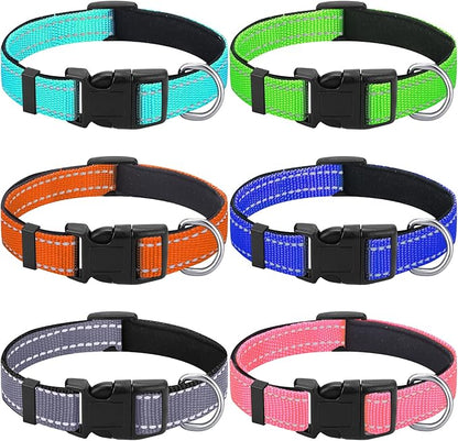6 Pcs Reflective Dog Collar Soft Padded Breathable Adjustable Nylon Pet Collar with Safety Locking Buckle for Dogs Cats Puppy Pets Accessories(Small,Bright Color)