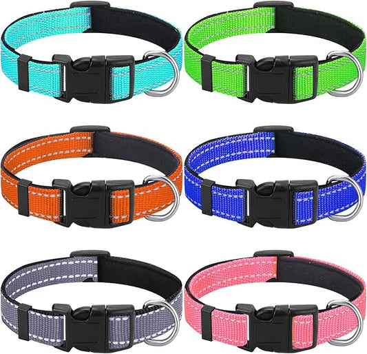 6 Pcs Reflective Dog Collar Soft Padded Breathable Adjustable Nylon Pet Collar with Safety Locking Buckle for Dogs Cats Puppy Pets Accessories(Small,Bright Color)