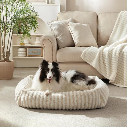 MIXJOY Dog Beds for Small Dogs Cats, Washable Dog Bed with Removable Cover, Soft Calming Cat Bed for Indoor Cats, Rectangle Pet Sofa Bed for Puppy Kitty, Anti-Slip Bottom,20"x19"x6", White
