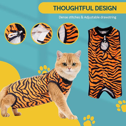 Avont Cat Recovery Suit - Kitten Onesie for Cats After Surgery, Cone of Shame Alternative Surgical Spay Suit for Female Cat, Post-Surgery or Skin Diseases Protection -Tiger(M+)