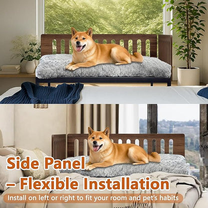 Beside Dog Bed,2 Panel Adjustable Height Dog Bunk Beds,40''x28'' Metal Dogs Bed Frame with Cushion,Large
