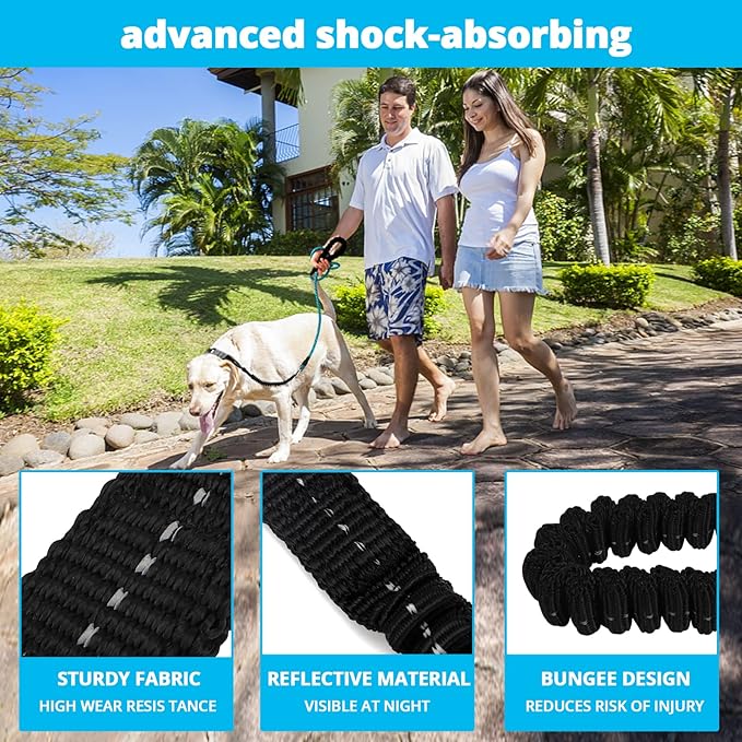 Rope Dog Leash 6 FT: Heavy Duty Leashes with Swivel Lockable Hook Reflective Threads Bungee and Padded Handle - Dog Lead for Large Small Medium Dogs Outside Walking Hiking Blue Black