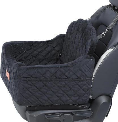 koneboss Dog Car Seat for Small Dogs Under 30lbs, Detachable Washable Pet Booster Seat with Safety Belt & Storage Pockets, Travel Car Bed, Black/Grey