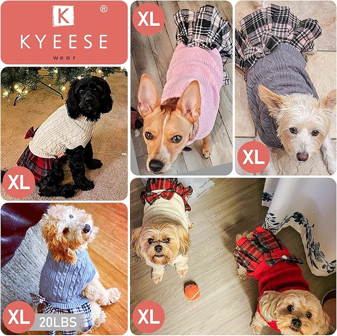 KYEESE Dog Sweater Stretchy Cat Sweaters Thick Dogs Clothes with Bowtie Soft Turtleneck Pet Sweater Dress Warm Pullover Pet Coats Comfy Knitwear Dog Sweaters for Small Dogs Girl, Pink, X-Large