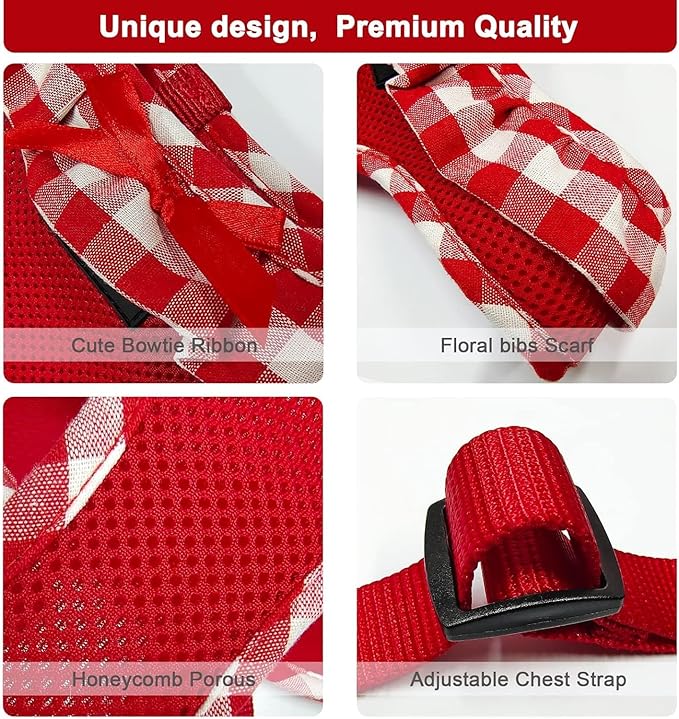 SuperBuddy Upgraded Soft Mesh Dog Harness, Super Breathable Lightweight Pet Harnesses for Puppy Dogs Outdoor Walking, Pink and Red Dog Harness Set Packing-XSmall
