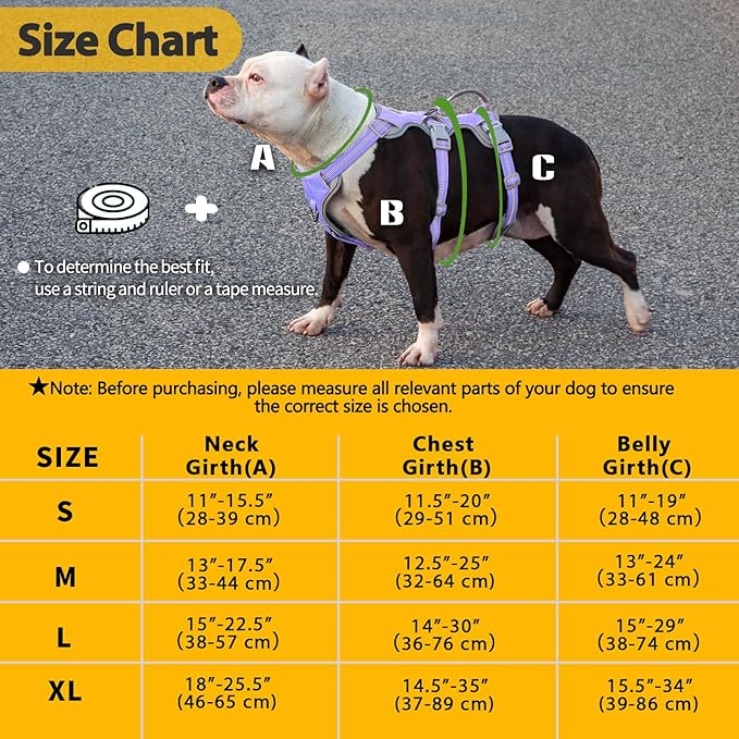 Huntboo Escape Proof Dog Harness, Escape Artist Harness, Reflective Harness with Padded Handle, Breathable, Adjustable Vest for Medium Dogs Walking, Training, and Running Gear（Lavender Purple, S