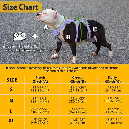 Huntboo Escape Proof Dog Harness, Escape Artist Harness, Reflective Harness with Padded Handle, Breathable, Adjustable Vest for Medium Dogs Walking, Training, and Running Gear（Lavender Purple, S